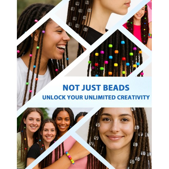 FIVEIZERO 260 pièces de perles de cheveux à grand trou, perles de poney en acrylique 10x12mm pour tresses de cheveux, paquet en vrac-couleurs mélangées pour bracelets et bricolage