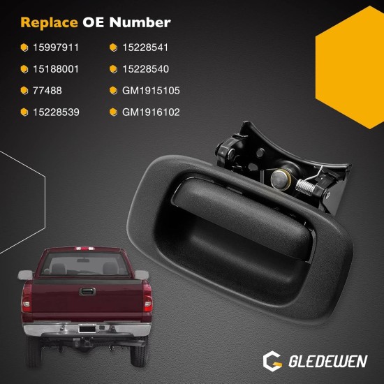 Loquet de poignée de hayon Gledewen et garniture de lunette avec clips de tige |