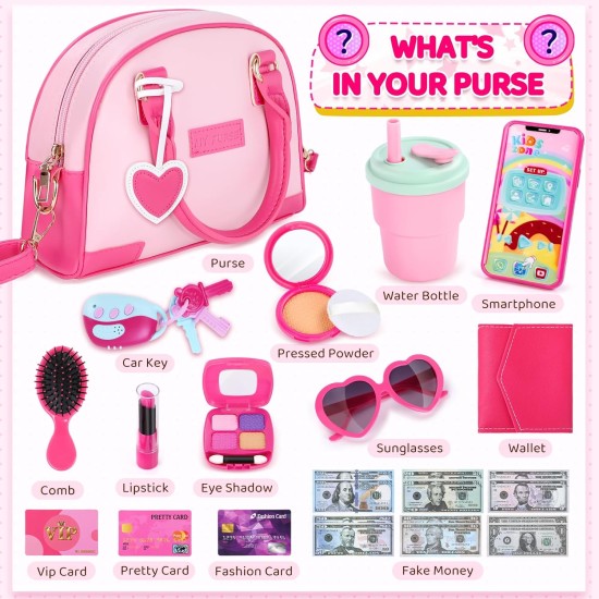 INNOCHEER Sac à main pour petites filles, sac à main pour jouets pour enfants avec maquillage, sac à main pour petites filles, sac à main pour tout-petits, cadeaux d'anniversaire, de Noël, princesse, jouets pour filles de 3, 4, 5, 6, 7, 8 ans