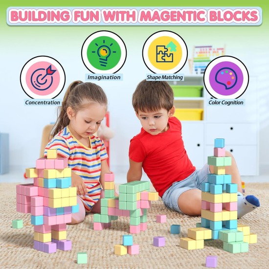 45 pièces blocs magnétiques – jouets pour petites filles, blocs de construction magnétiques, jouets sensoriels d'autisme en plein air STEM pour garçons et filles de 3 à 5 ans, cubes magnétiques indispensables en classe pour les enfants de 3 ans et plus