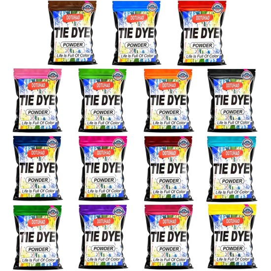 Kit de poudre de teinture pour cravates, 15 couleurs de teinture pour vêtements, teinture de couleur pour tissu, teintures permanentes et résistantes au lavage, teintures créatives pour vêtements (15 couleurs, 2 OZ)
