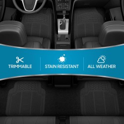BDK Tapis de sol 4 pièces toutes saisons avec design universel, tapis de sol en caoutchouc durable avec crêtes de capture, imperméable pour voitures, camions, SUV (noir) BDK Tapis de sol 4 pièces toutes saisons avec design universel, tapis de sol en caoutchouc durable avec crêtes de capture, imperméable pour voitures, camions, SUV (noir)