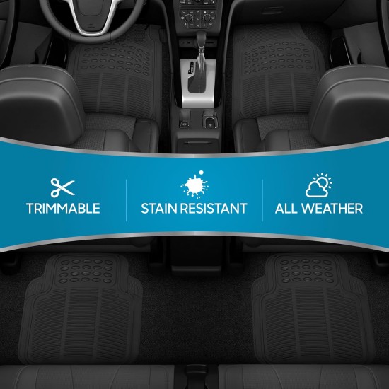 BDK Tapis de sol 4 pièces toutes saisons avec design universel, tapis de sol en caoutchouc durable avec crêtes de capture, imperméable pour voitures, camions, SUV (noir)