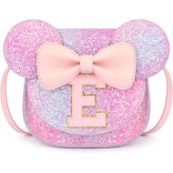 mibasies Porte-monnaie pour fille - Cadeaux d'anniversaire pour filles de 3 à 8 ans - Jouets pour 2 à 4 ans - Arc-en-ciel violet - Lettre E