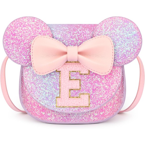 mibasies Porte-monnaie pour fille - Cadeaux d'anniversaire pour filles de 3 à 8 ans - Jouets pour 2 à 4 ans - Arc-en-ciel violet - Lettre E