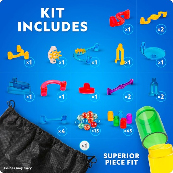 NATIONAL GEOGRAPHIC Glowing Marble Run – Ensemble de construction avec 15 billes en verre qui brillent dans le noir et sac de rangement, cadeaux STEM pour garçons et filles, jouet de projet de construction (exclusivité Amazon)