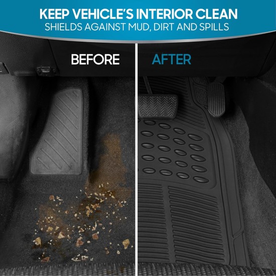 BDK Tapis de sol 4 pièces toutes saisons avec design universel, tapis de sol en caoutchouc durable avec crêtes de capture, imperméable pour voitures, camions, SUV (noir)