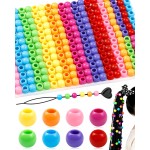 FIVEIZERO 260 pièces de perles de cheveux à grand trou, perles de poney en acrylique 10x12mm pour tresses de cheveux, paquet en vrac-couleurs mélangées pour bracelets et bricolage
