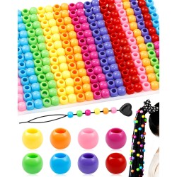 FIVEIZERO 260 pièces de perles de cheveux à grand trou, perles de poney en acrylique 10x12mm pour tresses de cheveux, paquet en vrac-couleurs mélangées pour bracelets et bricolage