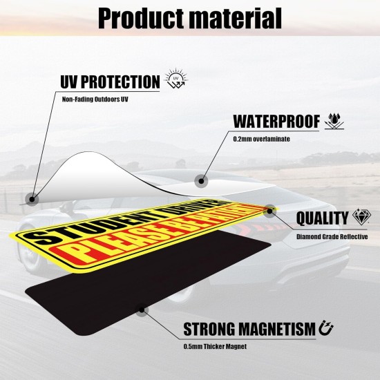 SINGARO Aimant de conducteur étudiant pour voiture – Veuillez être patient, 3 autocollants magnétiques réfléchissants pour novice, autocollant de nouveau conducteur, accessoires extérieurs de voiture amovibles