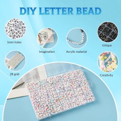1400 pièces de perles de lettres, perles de l'alphabet en acrylique de 4x7mm, perles pour la fabrication de bijoux et de bracelets, dans une boîte de 28 grilles (blanc et noir) 1400 pièces de perles de lettres, perles de l'alphabet en acrylique de 4x7mm, perles pour la fabrication de bijoux et de bracelets, dans une boîte de 28 grilles (blanc et noir)