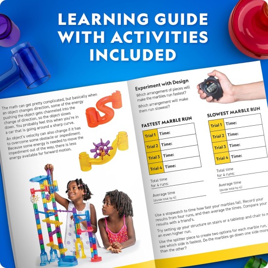 NATIONAL GEOGRAPHIC Glowing Marble Run – Ensemble de construction avec 15 billes en verre qui brillent dans le noir et sac de rangement, cadeaux STEM pour garçons et filles, jouet de projet de construction (exclusivité Amazon)