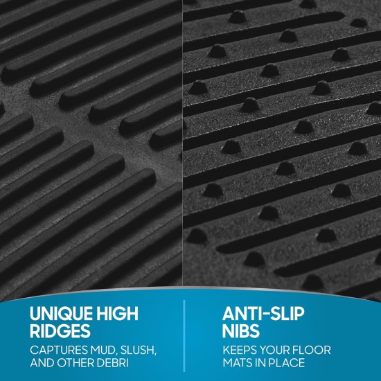 BDK Tapis de sol 4 pièces toutes saisons avec design universel, tapis de sol en caoutchouc durable avec crêtes de capture, imperméable pour voitures, camions, SUV (noir)