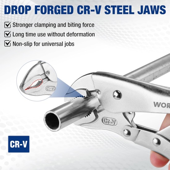 WORKPRO Jeu de 5 pinces-étaux, jeu d'outils de pinces, poignées d'étau en acier au chrome-vanadium, pince à mâchoires incurvées de 5/7/10 pouces, pince à bec long de 6,5/9 pouces