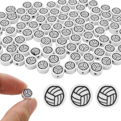 100 pièces de perles de volley-ball 9 mm/0,35'' en forme de balle de sport, breloques d'espacement souples faites à la main en argile polymère pour collier, bracelet, bijoux, boucles d'oreilles, pinces à cheveux, fournitures de fabrication artisanale, acc