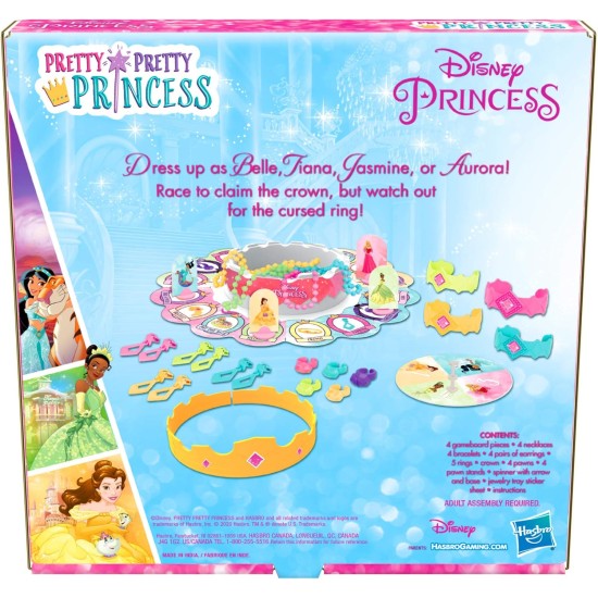 Hasbro Gaming Pretty Pretty Princess : jeu de société édition mettant en vedette les princesses Disney, jeu d'habillage de bijoux pour les enfants de 5 ans et plus, pour 2 à 4 joueurs (exclusivité Amazon)
