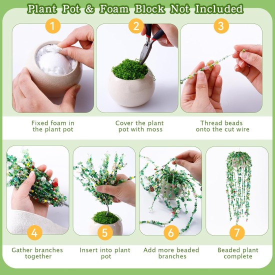FOGWOWO 5422 pièces Kit de plantes en perles Kit de plantes éternelles Perles de verre vertes pour la fabrication de plantes, perles vertes pour plantes en perles avec tutoriels vidéo, perles de plantes éternelles pour la fabrication de bijoux, loisirs cr