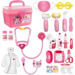 Kit de docteur pour les tout-petits de 3 à 5 ans, ensemble de jeu pour enfants avec costume et stéthoscope, kit de docteur jouets pour 2 3 4 5 6 ans filles garçons filles cadeau de Noël/anniversaire, rose