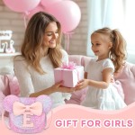 mibasies Porte-monnaie pour fille - Cadeaux d'anniversaire pour filles de 3 à 8 ans - Jouets pour 2 à 4 ans - Arc-en-ciel violet - Lettre E