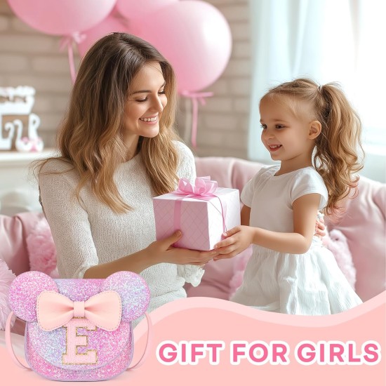 mibasies Porte-monnaie pour fille - Cadeaux d'anniversaire pour filles de 3 à 8 ans - Jouets pour 2 à 4 ans - Arc-en-ciel violet - Lettre E