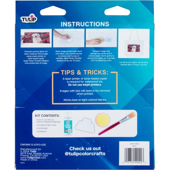 Kit de transfert de photos Tulip pour tissu, kit tout-en-un et facile à utiliser, 4 pièces