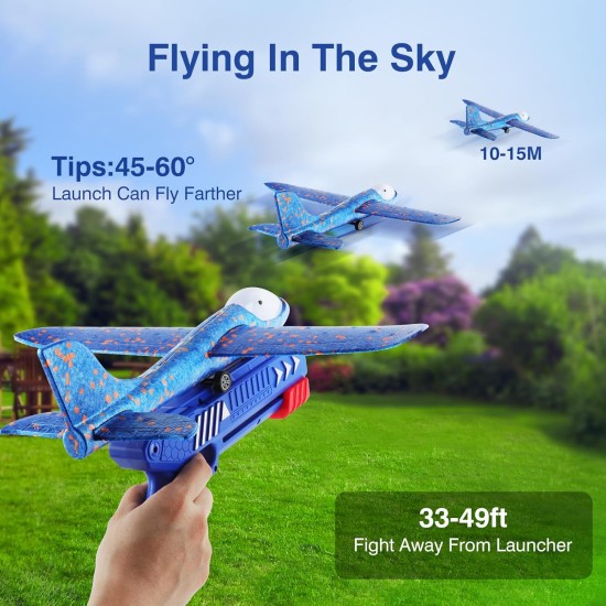 Lot de 4 jouets lanceurs d'avion, 2 modes de vol, planeur en mousse LED, catapulte, jouet d'avion pour garçons, jouets volants en plein air, cadeaux d'anniversaire pour garçons et filles de 4 5 6 7 8 9 10 11 12 ans
