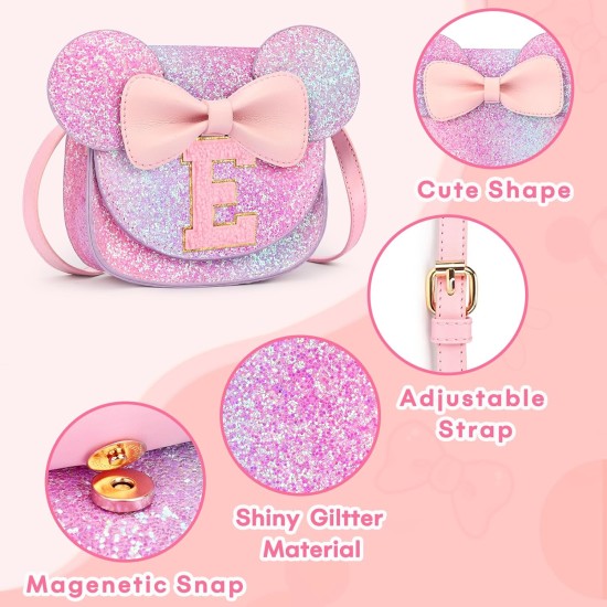 mibasies Porte-monnaie pour fille - Cadeaux d'anniversaire pour filles de 3 à 8 ans - Jouets pour 2 à 4 ans - Arc-en-ciel violet - Lettre E