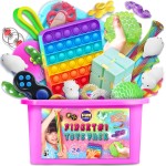 FunKidz Fidget Box pour filles et garçons, pack de jouets sensoriels mystère pour soulager le stress, cadeaux de fête pour enfants, prix de classe, voyage, camping avec étui portable