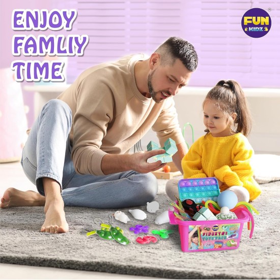 FunKidz Fidget Box pour filles et garçons, pack de jouets sensoriels mystère pour soulager le stress, cadeaux de fête pour enfants, prix de classe, voyage, camping avec étui portable
