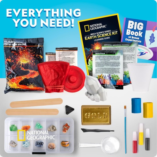 National Geographic Earth Science Kit – Plus de 100 expériences et activités scientifiques pour enfants, culture de cristaux, kit scientifique sur les volcans, collection de roches, jouet de projet STEM pour garçons et filles (exclusivité Amazon)