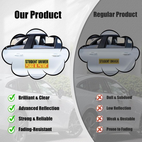 SINGARO Aimant de conducteur étudiant pour voiture – Veuillez être patient, 3 autocollants magnétiques réfléchissants pour novice, autocollant de nouveau conducteur, accessoires extérieurs de voiture amovibles