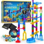 NATIONAL GEOGRAPHIC Glowing Marble Run – Ensemble de construction avec 15 billes en verre qui brillent dans le noir et sac de rangement, cadeaux STEM pour garçons et filles, jouet de projet de construction (exclusivité Amazon)