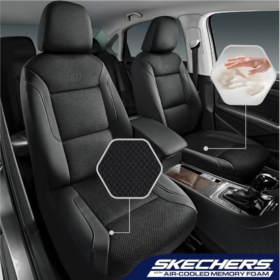 Skechers Housses de siège en mousse à mémoire de forme pour homme, housses de siège de voiture épaisses en maille Air Cool, housses de siège de voiture compatibles avec les airbags avant, confort automobile universel pour la plupart des voitures, camionne