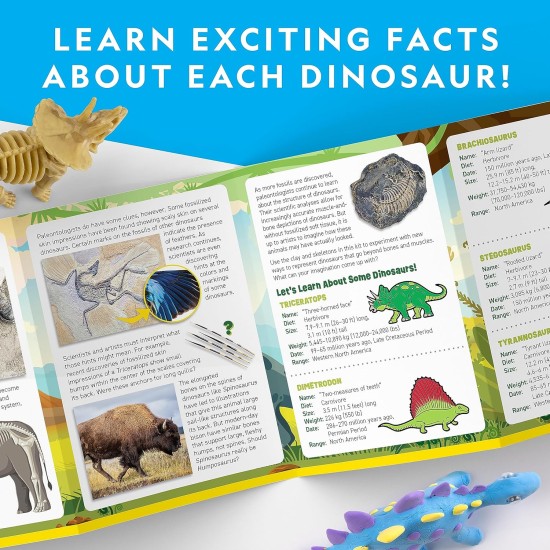 NATIONAL GEOGRAPHIC Kit d'artisanat en argile dinosaure – Argile séchée à l'air libre pour enfants avec 5 couleurs d'argile, 5 squelettes de dinosaure et yeux écarquillés, activité de dinosaure pour filles et garçons âgés de 4 5 6 7 8 9 et 10 ans