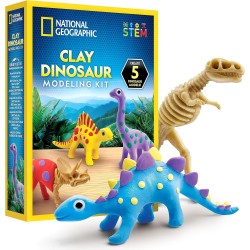 NATIONAL GEOGRAPHIC Kit d'artisanat en argile dinosaure – Argile séchée à l'air libre pour enfants avec 5 couleurs d'argile, 5 squelettes de dinosaure et yeux écarquillés, activité de dinosaure pour filles et garçons âgés de 4 5 6 7 8 9 et 10 ans