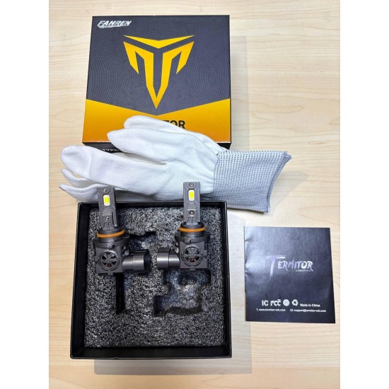 Ampoules 9005/HB3, 50 000 lm, 900 % ultra luminosité, taille halogène 1:1, blanc froid 6 500 K, longue durée de vie de 10 ans, antibrouillard avec ventilateur de refroidissement, Plug and Play, lot de 2