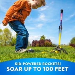 NATIONAL GEOGRAPHIC Air Rocket Toy – Lance-roquettes LED ultime pour enfants, sautez et lancez des fusées lumineuses, alimentées par air, à pointe en mousse jusqu'à 100 pieds