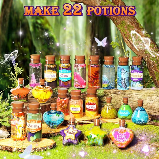 Kit de potions magiques pour filles – Kit de potions féeriques 22 potions, kit de mélange magique pour enfants de 6, 7, 8, 9, 10, 12 ans et plus, kit de fabrication de potions mystérieuses, kit d'artisanat, cadeaux, jouets pour Noël, Halloween, anniversai