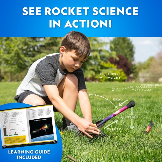 NATIONAL GEOGRAPHIC Air Rocket Toy – Lance-roquettes LED ultime pour enfants, sautez et lancez des fusées lumineuses, alimentées par air, à pointe en mousse jusqu'à 100 pieds