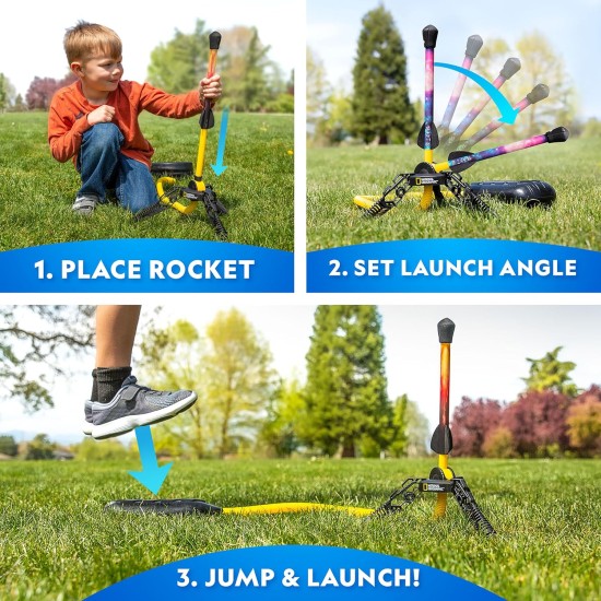 NATIONAL GEOGRAPHIC Air Rocket Toy – Lance-roquettes LED ultime pour enfants, sautez et lancez des fusées lumineuses, alimentées par air, à pointe en mousse jusqu'à 100 pieds